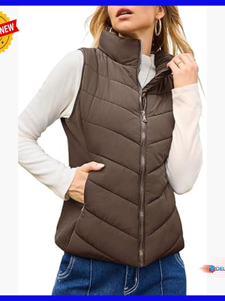 Sleeveless Quilted Puffer Vest With Stand Collar And Pockets